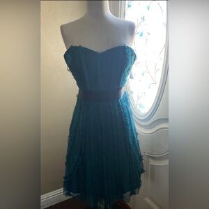 Strapless Teal Lace Cocktail Dress